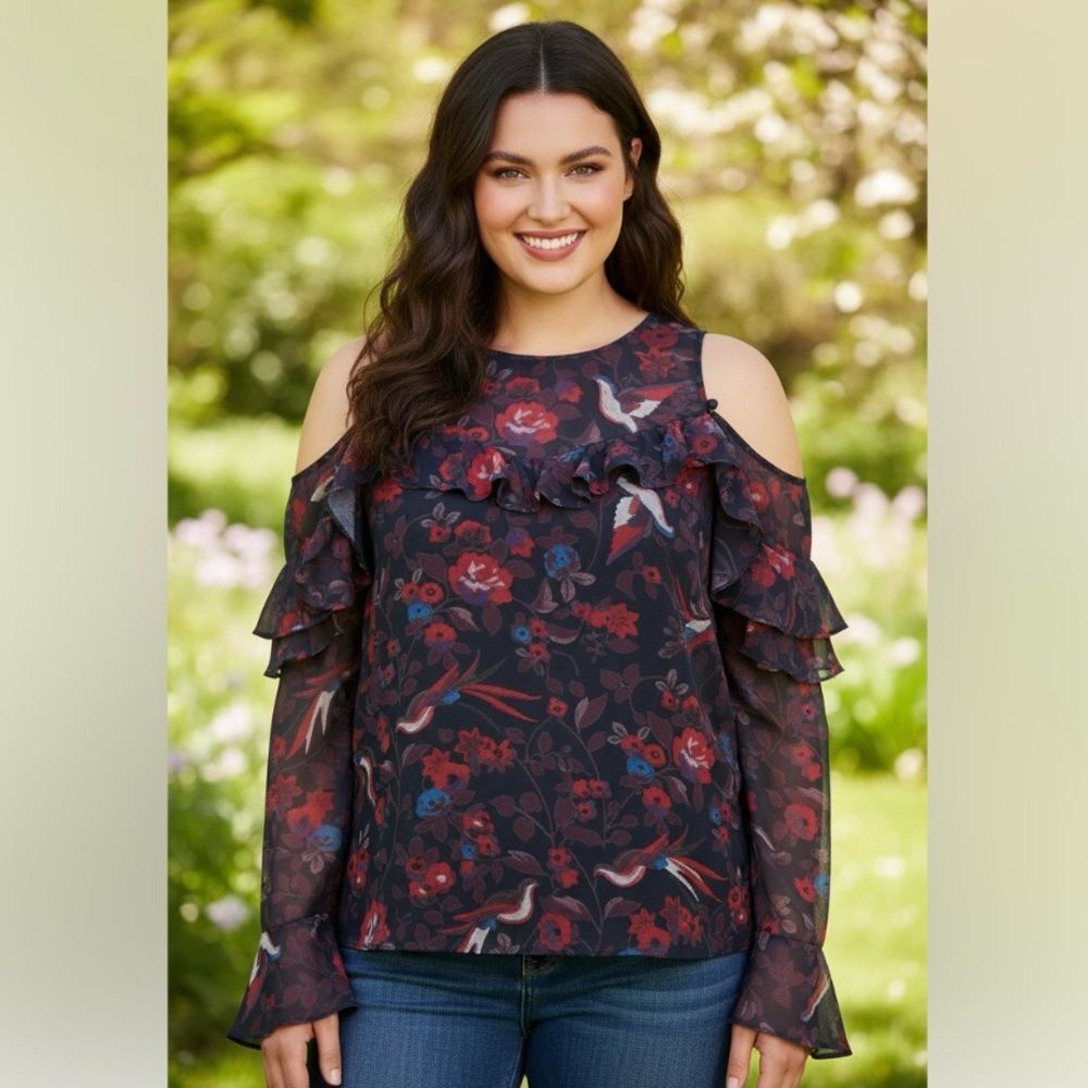 TANYA TAYLOR Purple‎ Floral Georgina plus Silk Top, 2x
